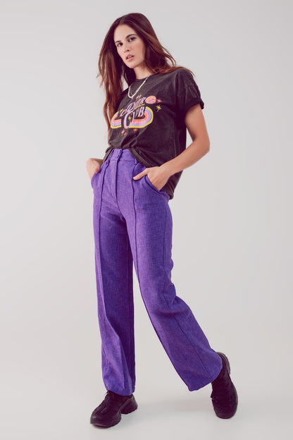 Pantalones morados de corte sartorial y pernera recta