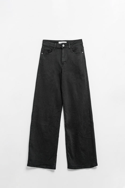 Q2 Pantalones negros de cintura alta y pernera ancha