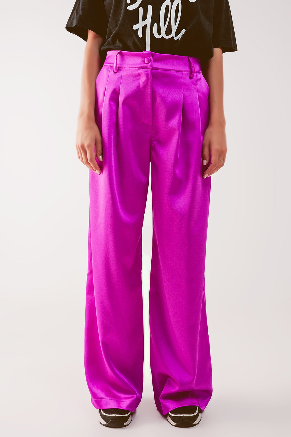 Pantalones palazzo con pinzas en fucsia