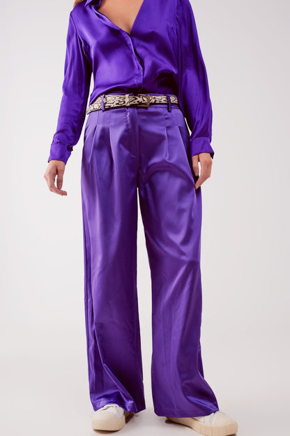 Q2 Pantalones palazzo con pinzas en morado