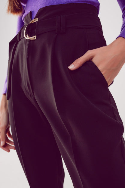 Pantalones pitillo negros con cintura estilo paperbag