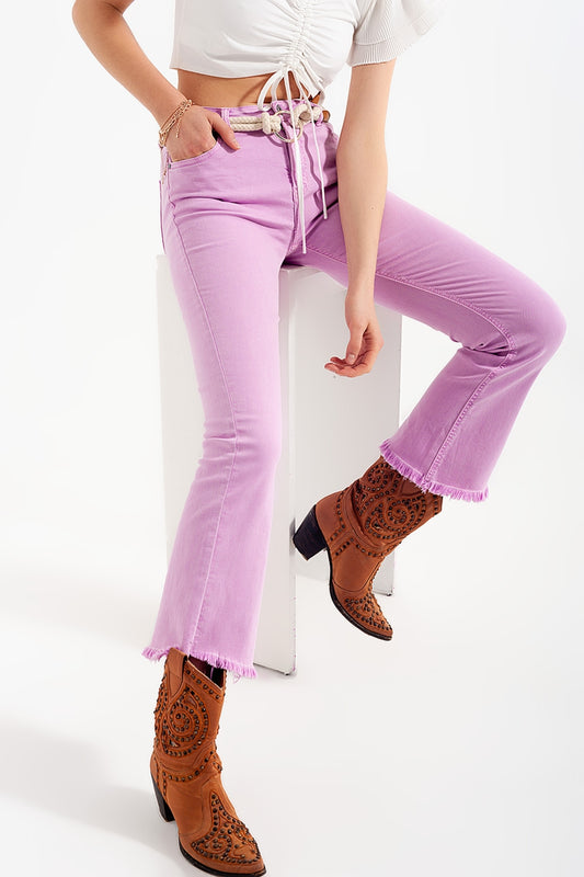 Q2 Pantalones rectos en rosa con tobillos anchos