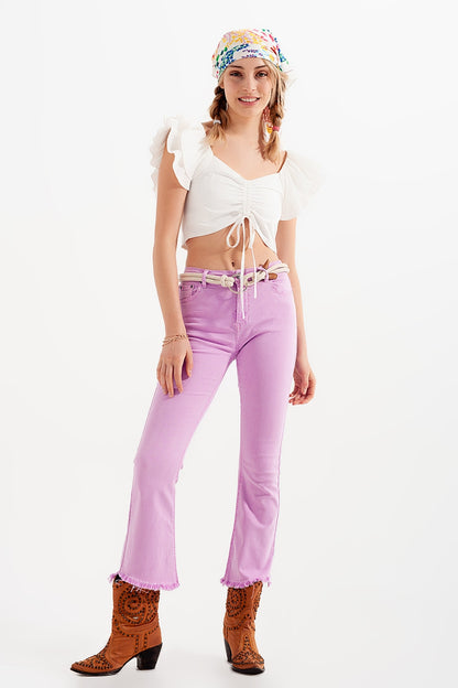 Pantalones rectos en rosa con tobillos anchos