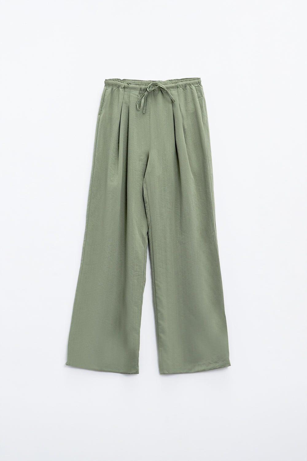 Pantalones relajados verde claro con cierre de cordón y bolsillos laterales