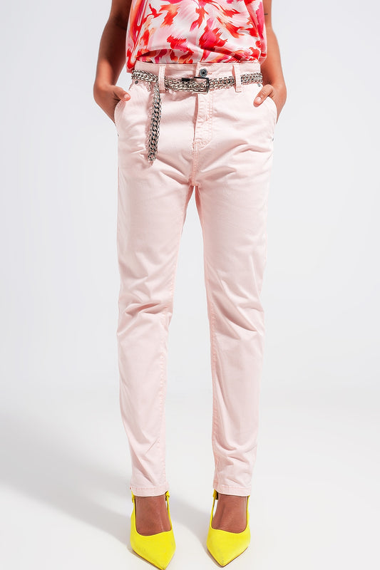 Q2 Pantalones rosa de mezcla de algodón