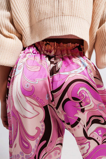 Pantalones rosa de pernera ancha con cinturón
