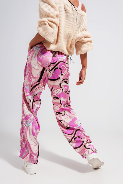 Pantalones rosa de pernera ancha con cinturón