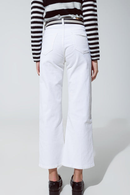 Pantalones tobilleros de pana en blanco