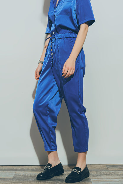 Pantalones tobilleros de Satén en Azul