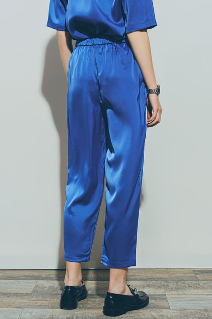 Pantalones tobilleros de Satén en Azul