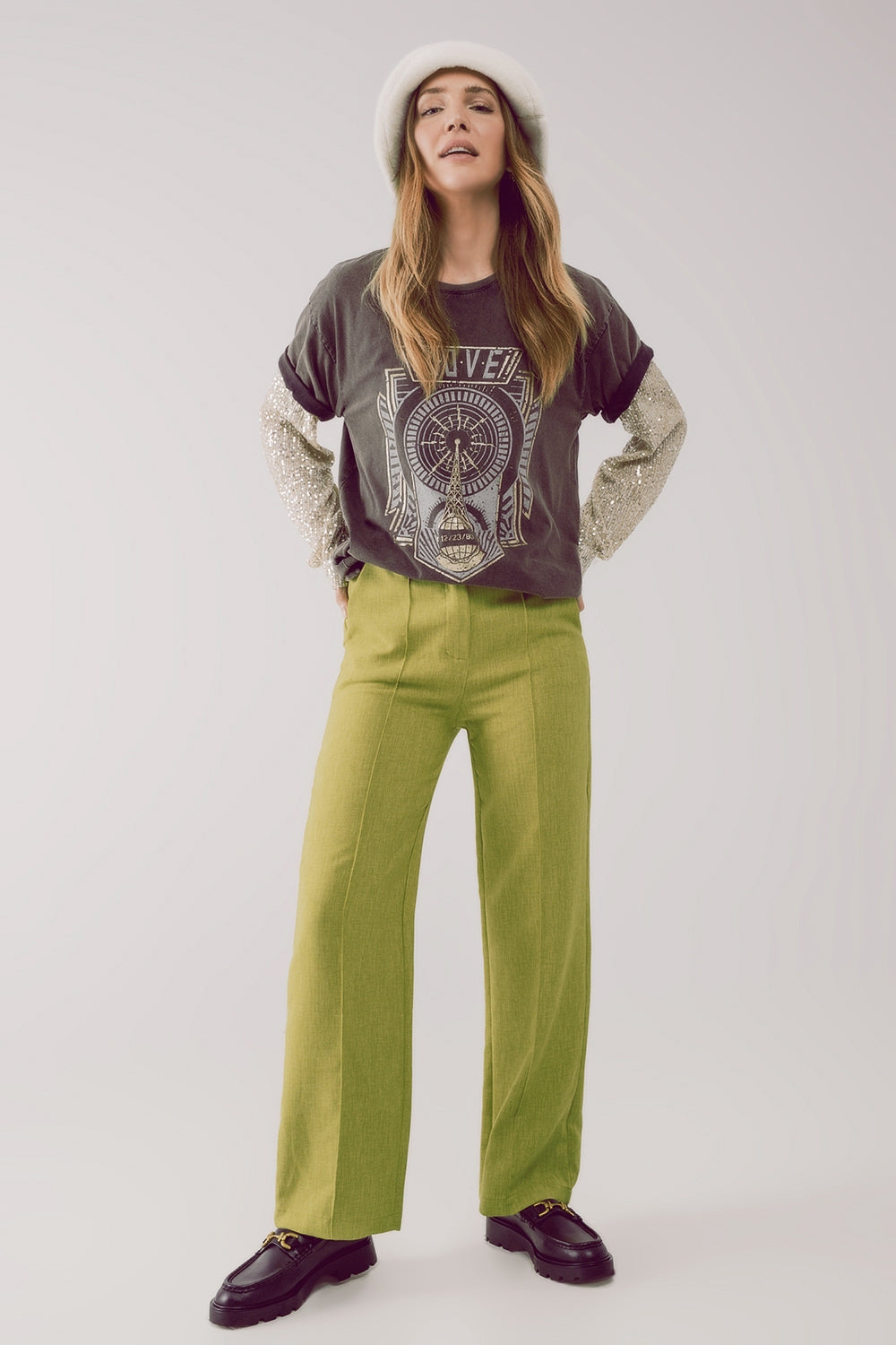 Pantalones verdes de corte sartorial y pernera recta