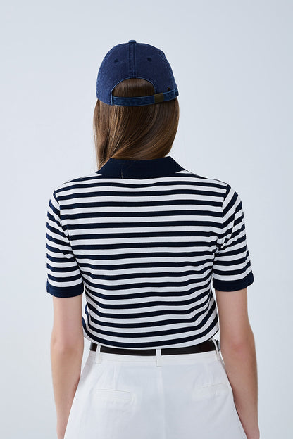 Polo de punto a rayas azul marino y blanco