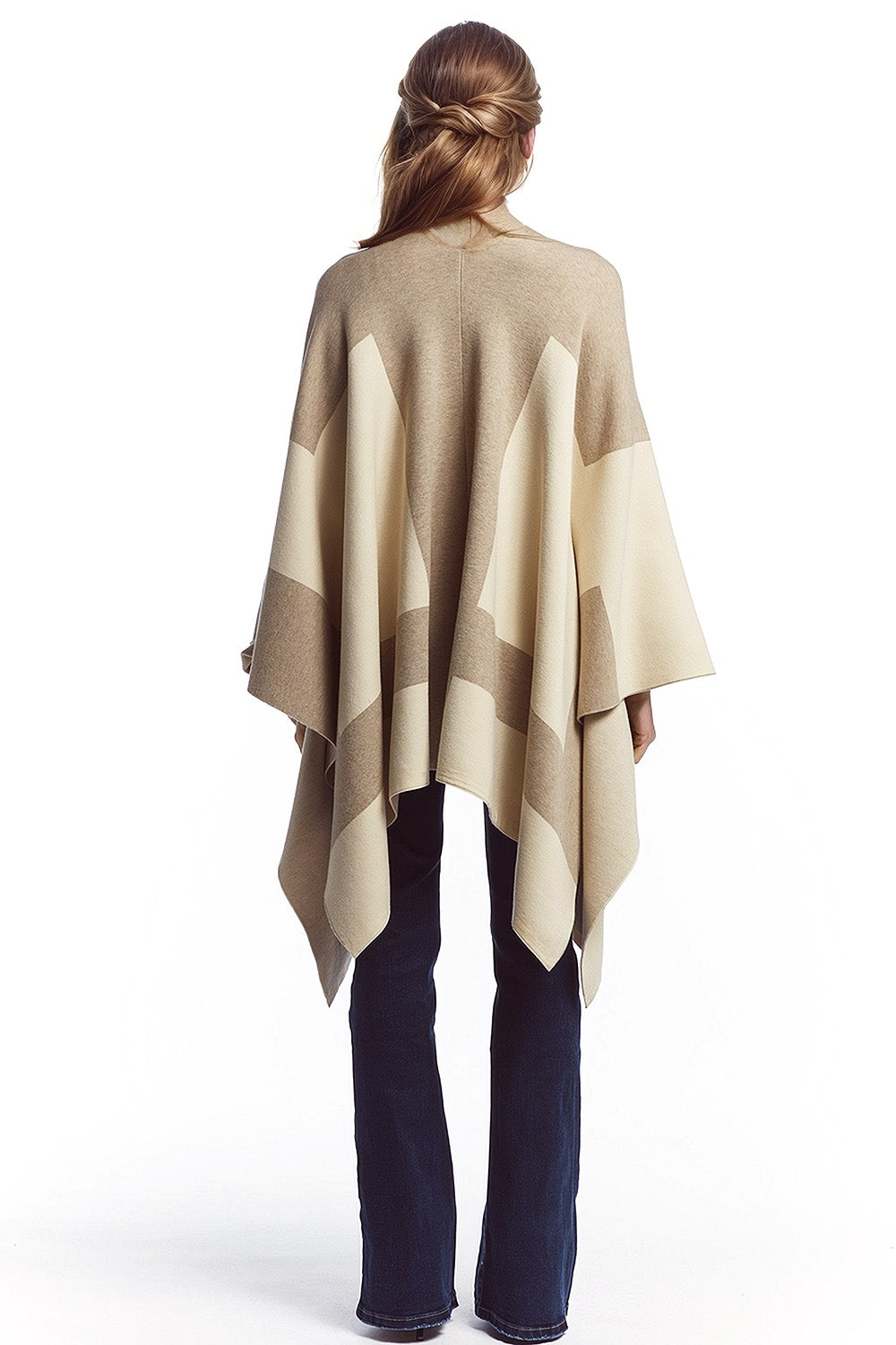 Poncho asimétrico en marrón claro y oscuro