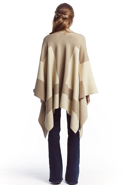 Poncho asimétrico en marrón claro y oscuro