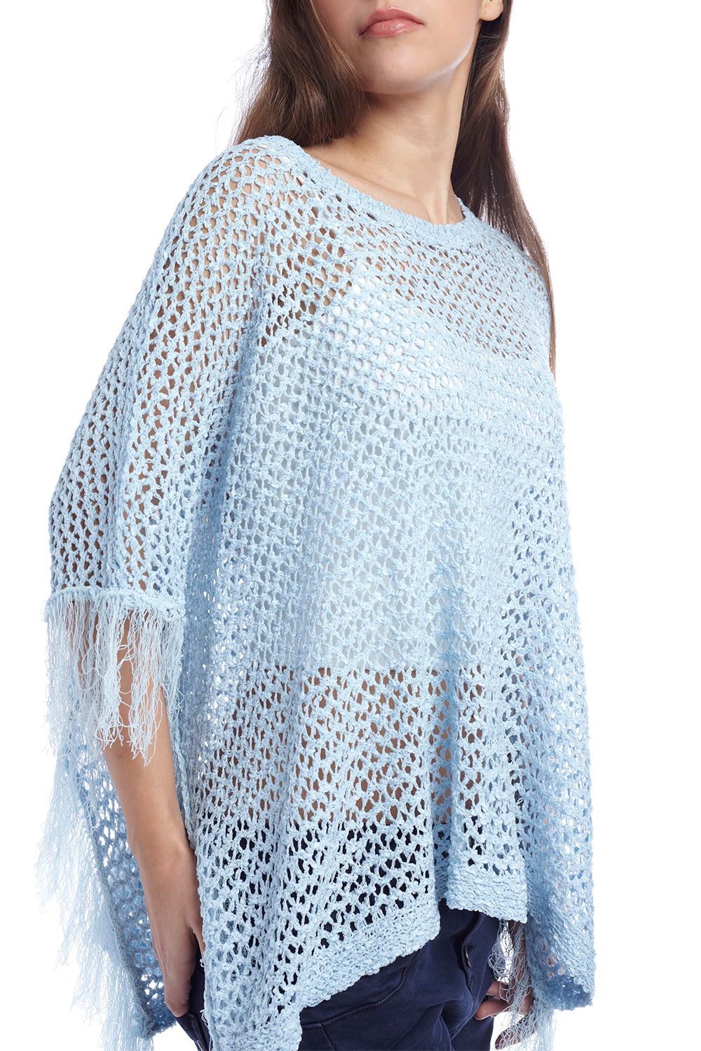 Poncho capa con flecos azul