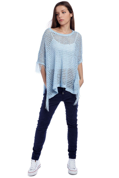 Poncho capa con flecos azul