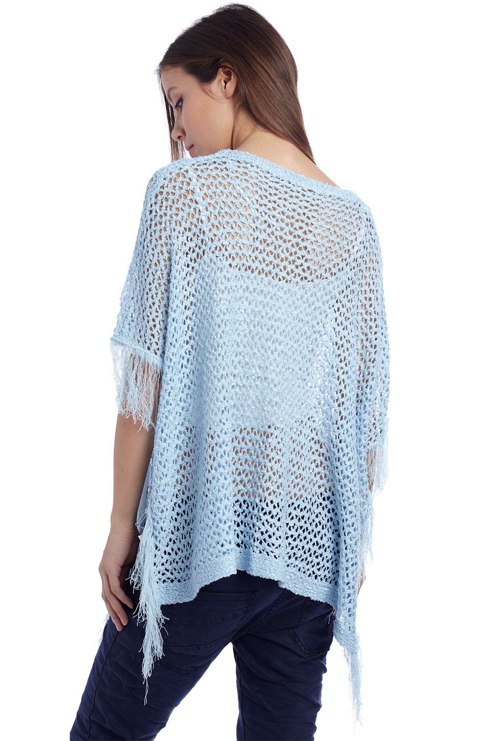 Poncho capa con flecos azul