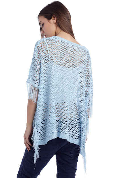 Poncho capa con flecos azul