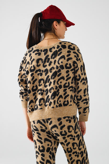 Rebeca de manga larga con estampado de leopardo y detalle de lazos