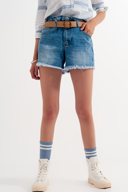 Shorts vaqueros azul medio con cintura paperbag