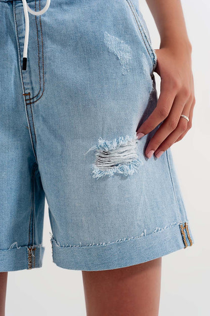 Shorts vaqueros azul medio lavado elásticos