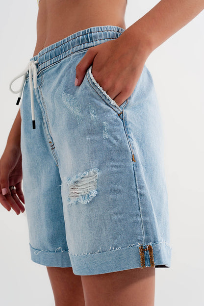 Shorts vaqueros azul medio lavado elásticos