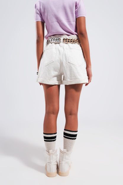 Shorts vaqueros blanco con cintura paperbag