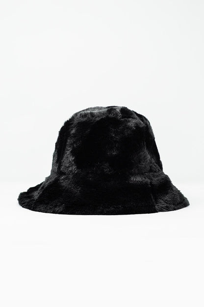 Q2 Sombrero reversible de pescador negro con forro de borreguito