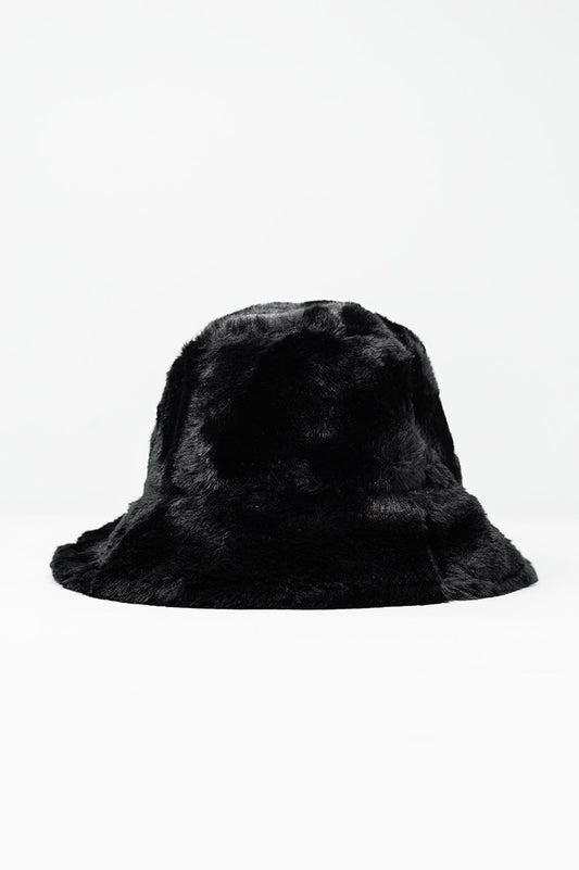 Q2 Sombrero reversible de pescador negro con forro de borreguito