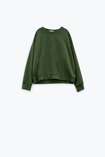 Q2 sudadera caqui de manga larga y cuello redondo