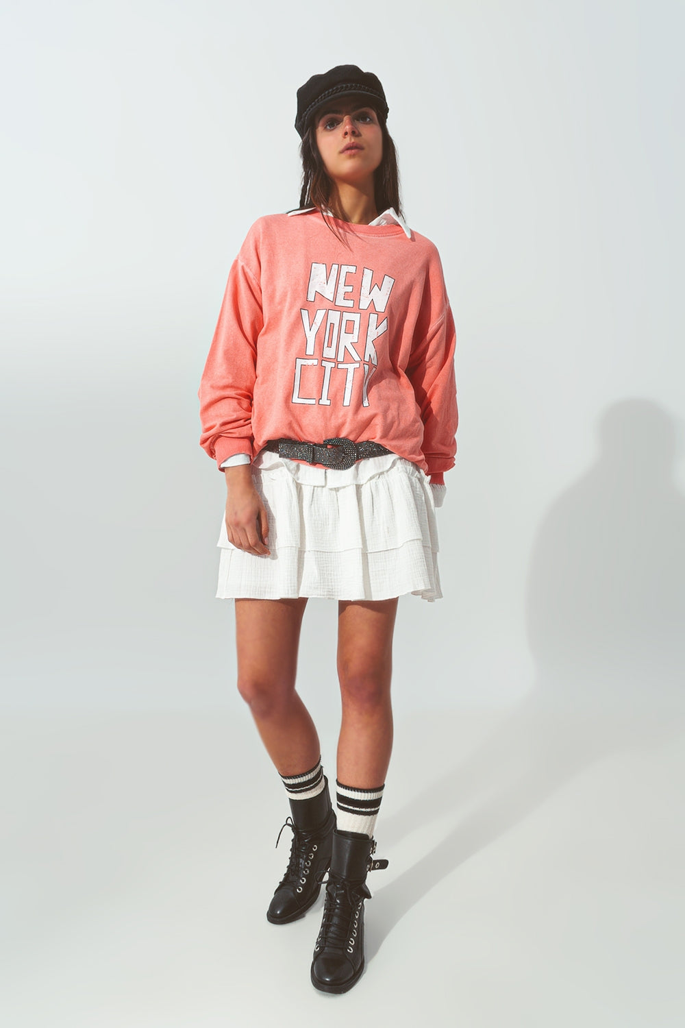 Sudadera con texto de New York City en Coral