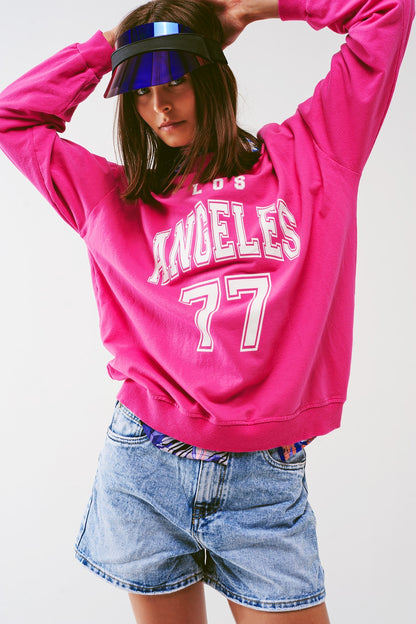 Sudadera con texto Los Angeles 77 en rosa