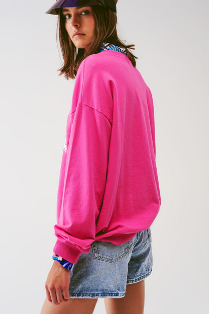 Sudadera con texto Los Angeles 77 en rosa