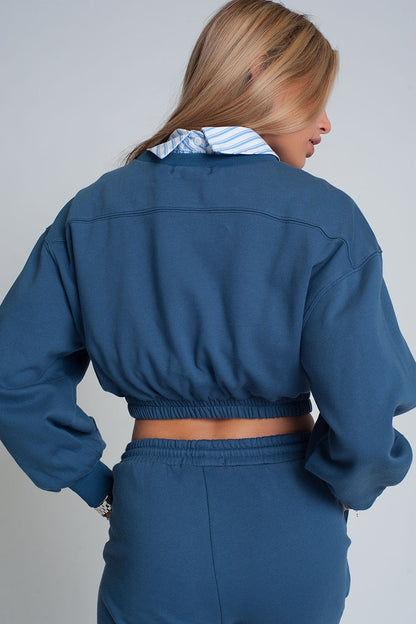 Sudadera corta deportiva en azul