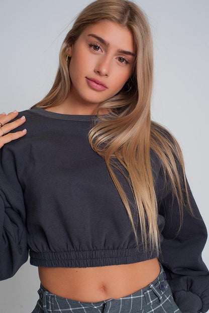 Sudadera corta deportiva en gris oscuro