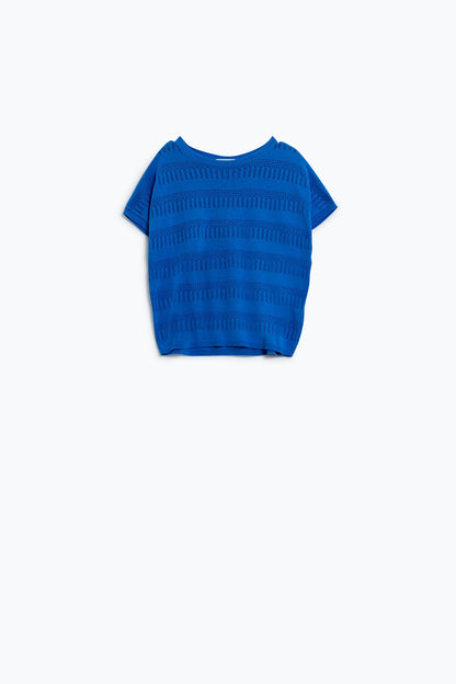 Sudadera En Azul Con Diseño De Encaje Y Mangas Cortas