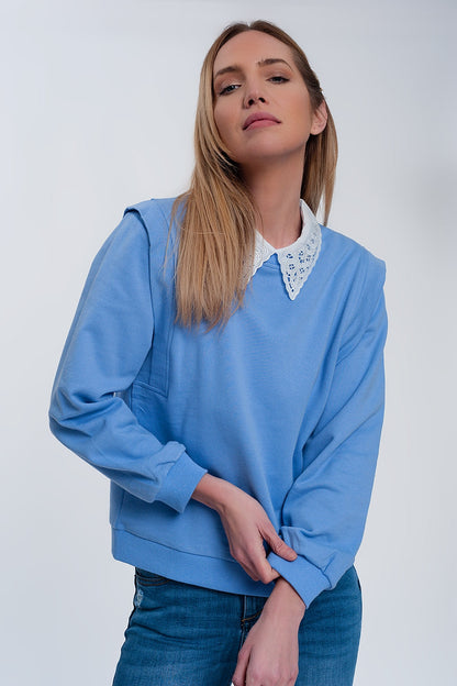 Sudadera estilo boyfriend con detalles llamativos en los hombros en color azul