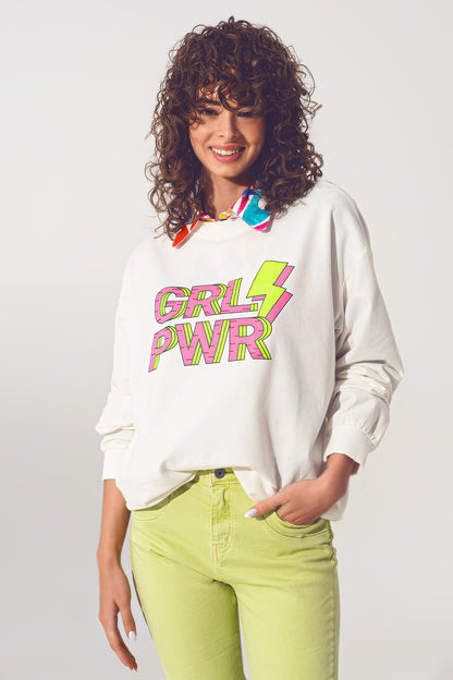 Q2 Sudadera GRL PWR Text en blanco