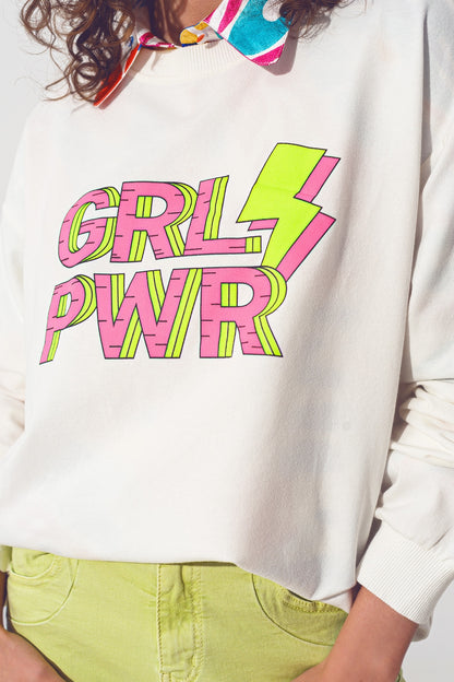 Sudadera GRL PWR Text en blanco