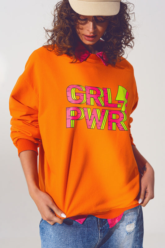 Q2 Sudadera GRL PWR Text en Naranja