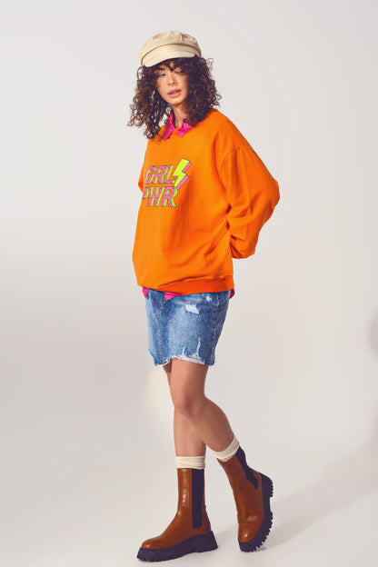 Sudadera GRL PWR Text en Naranja