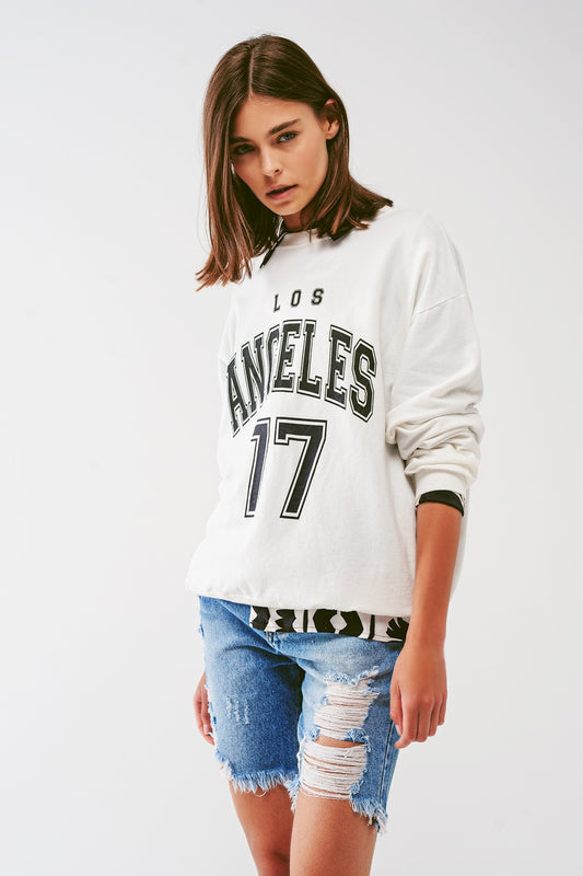 Q2 Sudadera holgada con texto de Los Angeles