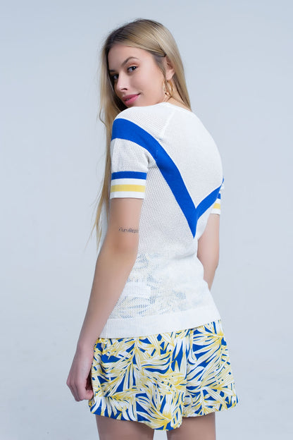 Sueter calado blanco con detalle linea azul
