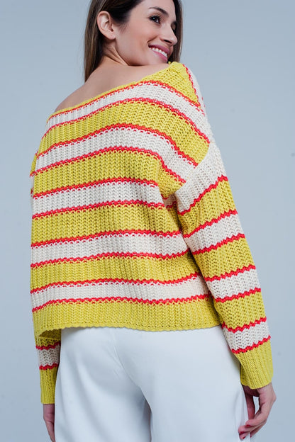 Sueter de rayas en Amarillo con escote amplio