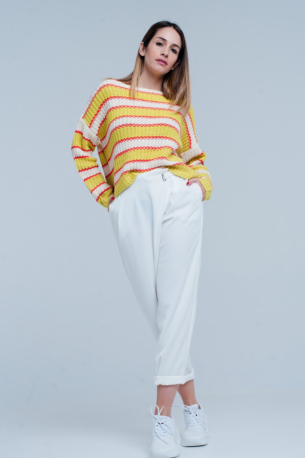 Sueter de rayas en Amarillo con escote amplio