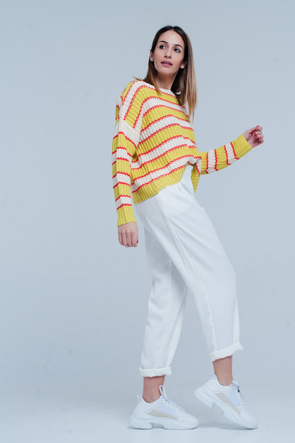 Sueter de rayas en Amarillo con escote amplio