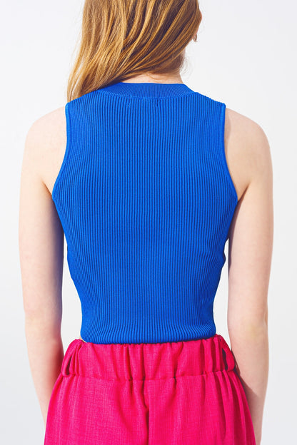 Sueter fino corto sin mangas en azul