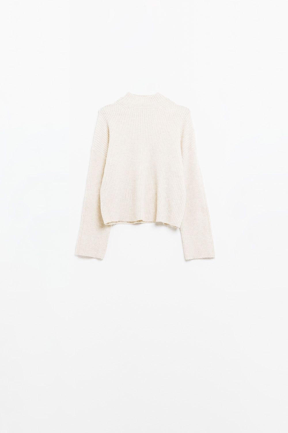 suéter relajado crema acanalado cuello alto