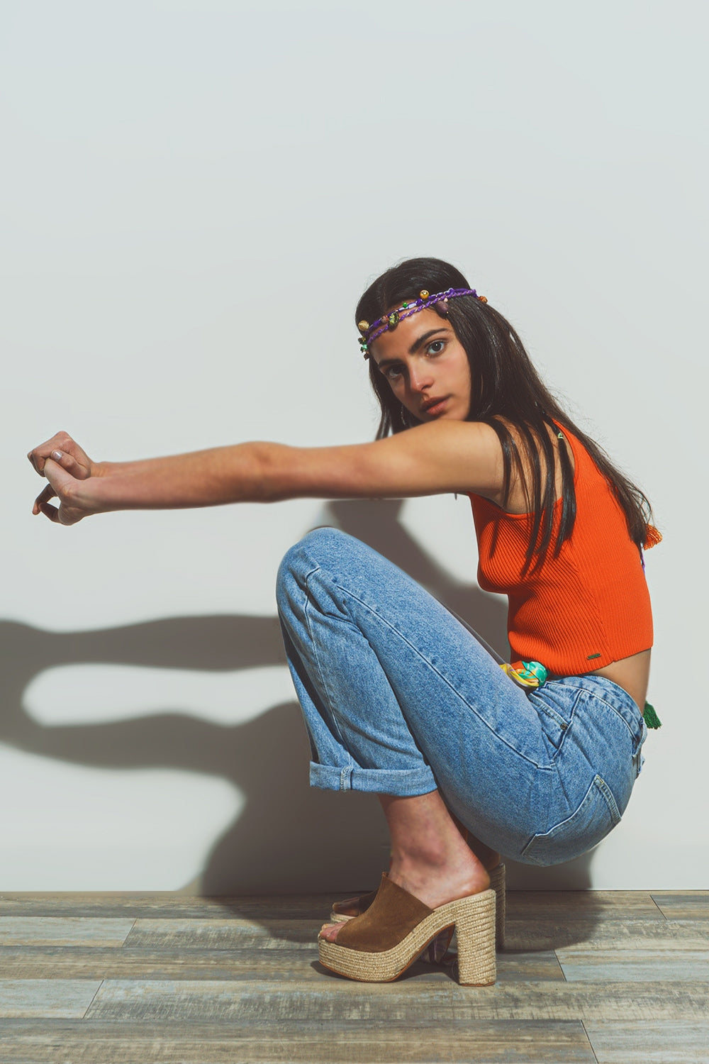 Sueter sin mangas corta en naranja
