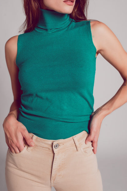 sueter sin mangas cuello alto en verde